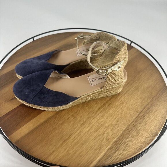 Navy Blue & Beige Juncal Aguirre Espadrille Wedge Sandals With Adjustable Ankle - Picture 3 of 9